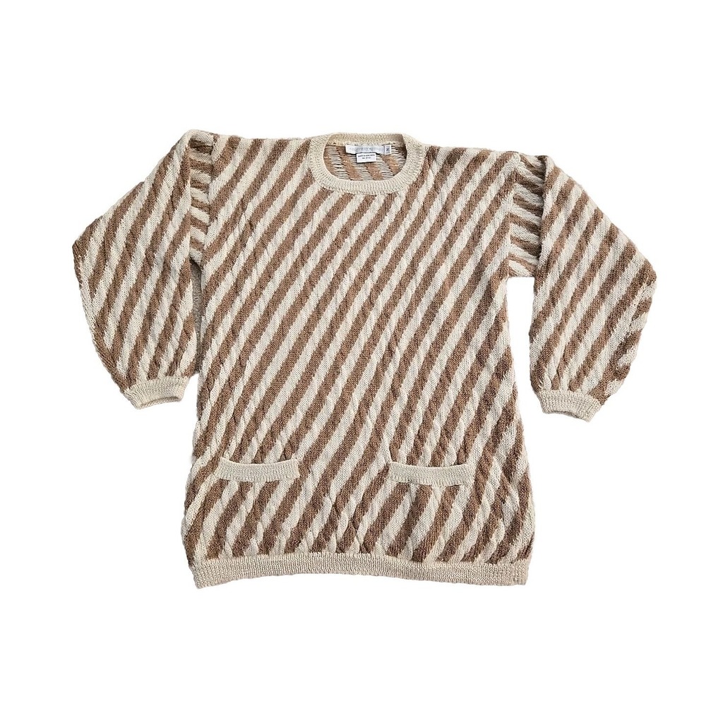VTG Alpaca Geoffrey‎ Beene Tan / Cream Striped Sweater Size M